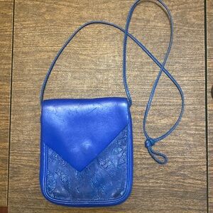 Vintage German Blue Crossbody Bag, w Embossed Leather